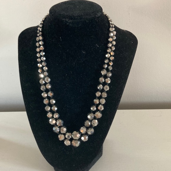 Unique black/gray tone beaded 2-strand necklace - Picture 3 of 6